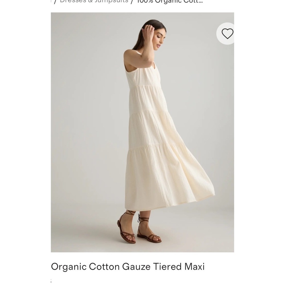 Quince Organic Cotton Gauze Tiered Maxi Dress Cream V-Neck Sleeveless Sz M